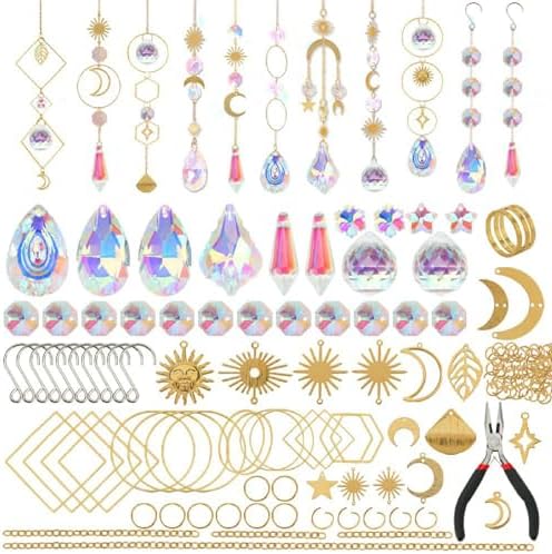 Set De 200 Piezas De Atrapasoles De Cristal Colgante – Con Formas De Sol, Estrella Y Luna, Cadenas Doradas, Ideal Para Decorar Ventanas, Jardines Y Bodas