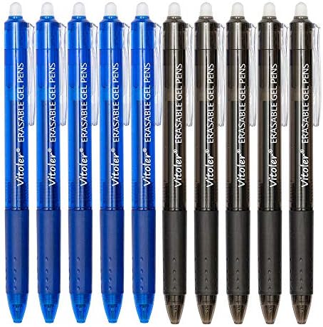 Vitoler Retractable Erasable Gel Pens Clicker, Fine Point(0.7mm), Make Mistakes Disappear,5 Black & 5 Blue Gel Ink Pen for Drawing Writing Planner and School Supplies