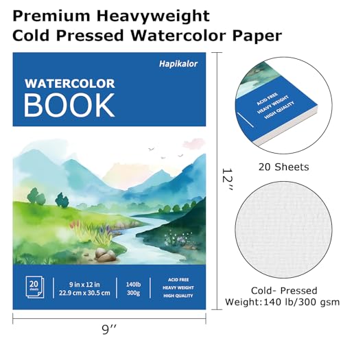 Image of Hapikalor 9 inchx12 inch Watercolor Paper Pad, 2-Pack, 140lb /300gsm Artist Painting Drawing Paper Book, Art Supplies for Adults Kids, Watercolors, Watercolor Paint Set, Sketchbook, Journal, Blue