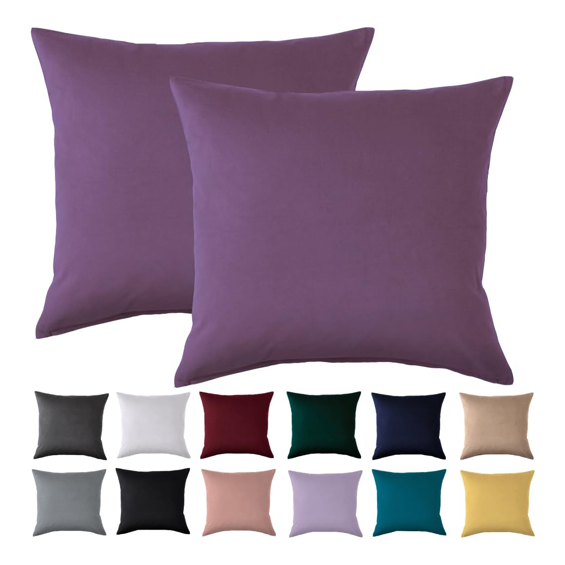 Cushion Cover 50 x 50 cm, Set of 2 - Pillowcase 50 x 50 cm, Purple for Pillows, 100% Microfibre Cushion Cover, Non-Iron and Wrinkle-Free with Zip
