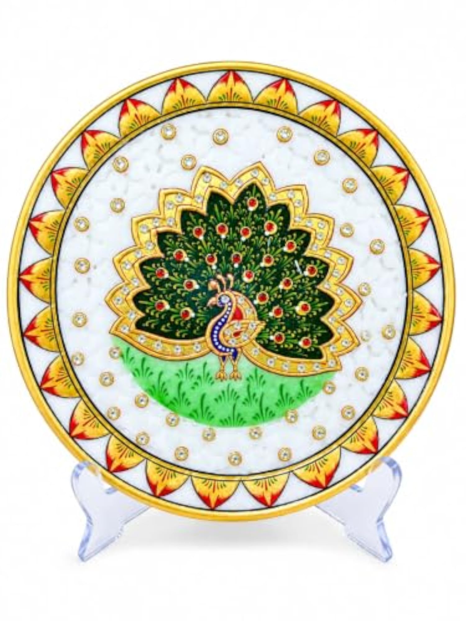 Marble Peacock Plate with Stand & Box