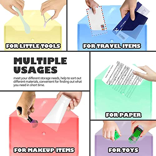 Image of Shuban Document File Folders with Snap Button Closure, Waterproof Plastic Envelope Pouches for Letter /A4 Size Paper, Assorted Transparent Colors (Style-5-Plain Transparent Folder-4Pcs-Mix Color)