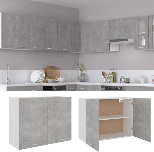 Miniatura 4 de Armario colgante gris concreto de 31.5 x 12.2 x 23.6 pulgadas, madera de ingeniería, armario alto montado en la pared, Gabinetes para cocina, sala