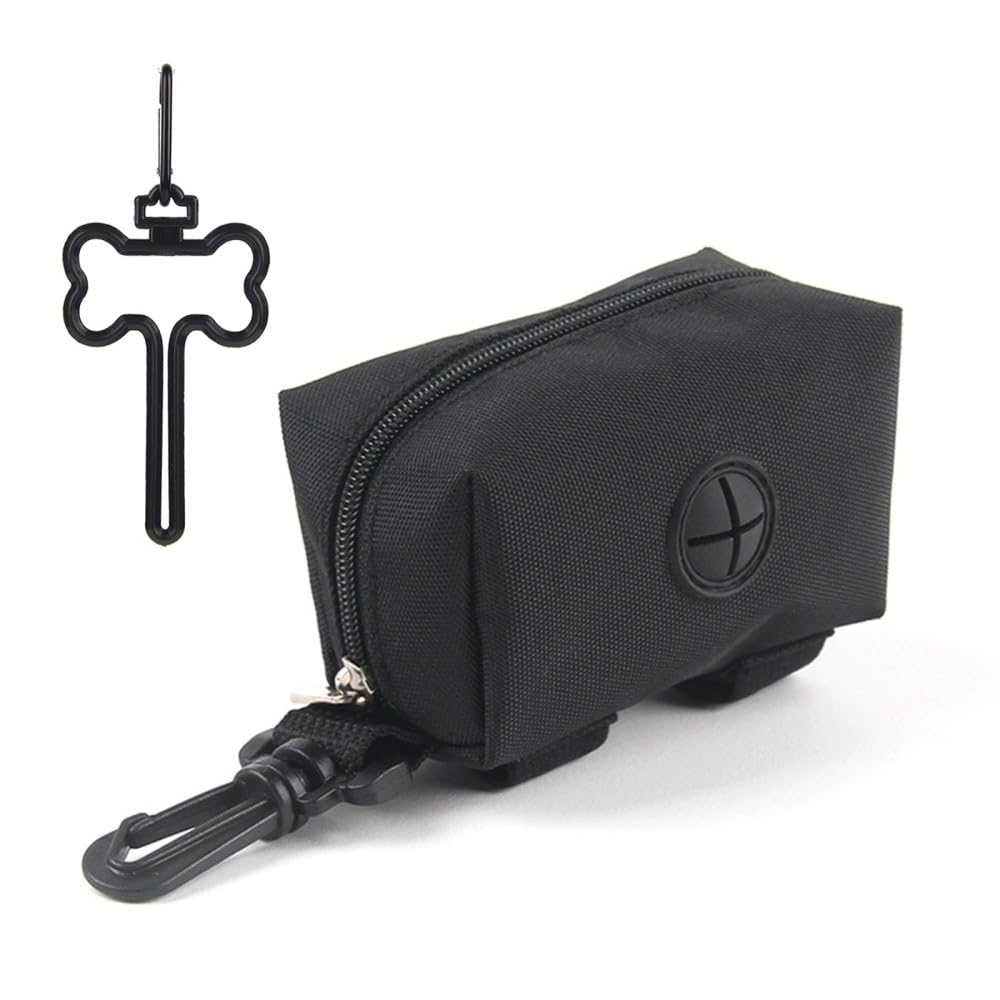 Bdkmms Black Dog Poop Bag Holder, Portable Pet Treat Pouch With Clip Puppy Poo Bag Dispenser For Dog Walking, Running, Hiking, Training
