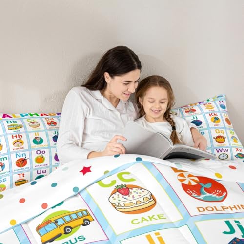 Image of Feelyou Alphabet Bedding Set Queen Size, ABC Alphabet Comforter Kids Toddler Learning Time Comforter Set Educational Learning Duvet Set Microfiber Bed Set