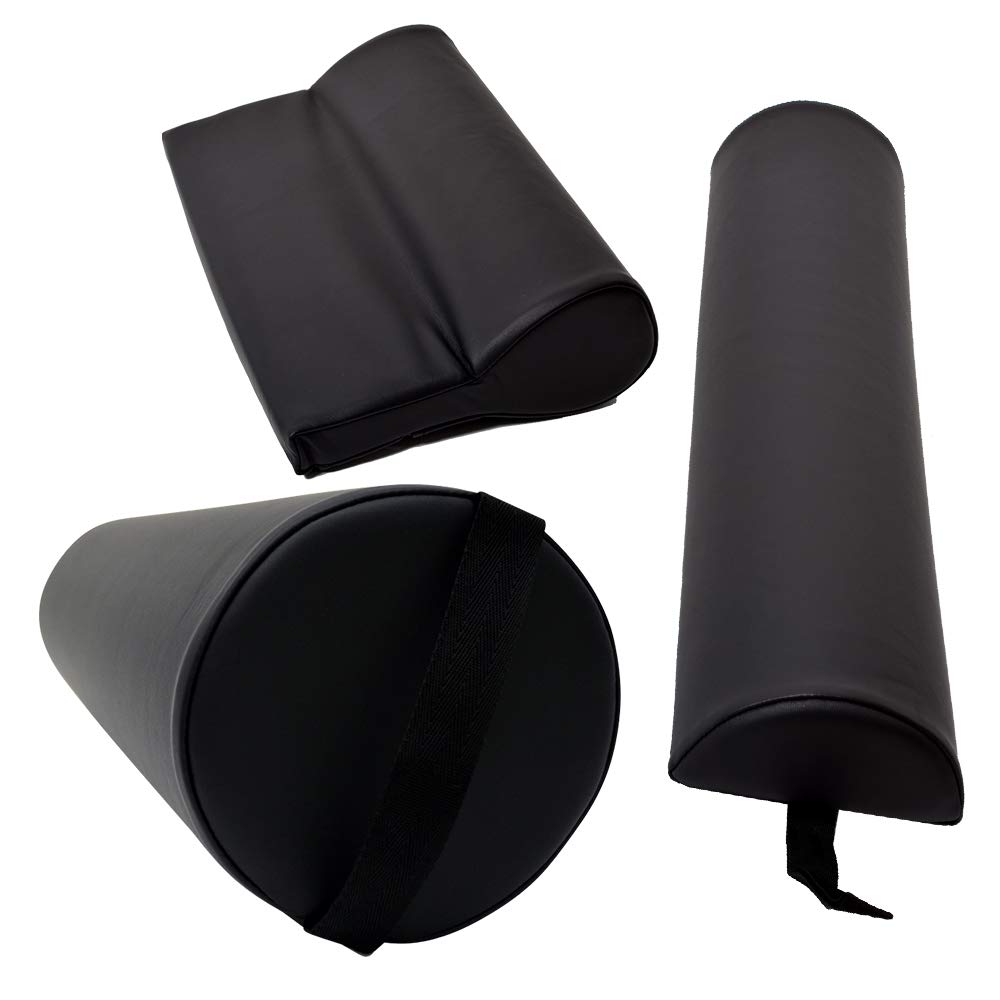 3-teiliges Massage-Set | Premium Knierolle, Halbroille & Nackenkissen | Komfortable Lagerungsrollen für Massageliege & Therapie | Wasserabweisend & Pflegeleicht (Schwarz)