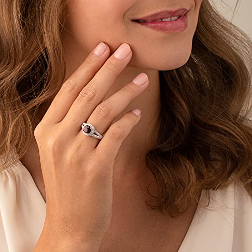 Peora Garnet Ring For Women 925 Sterling Silver, Vintage Halo Design, Natural Gemstone, 1.50 Carats Round Shape, Comfort Fit, Size 5 #TOP1