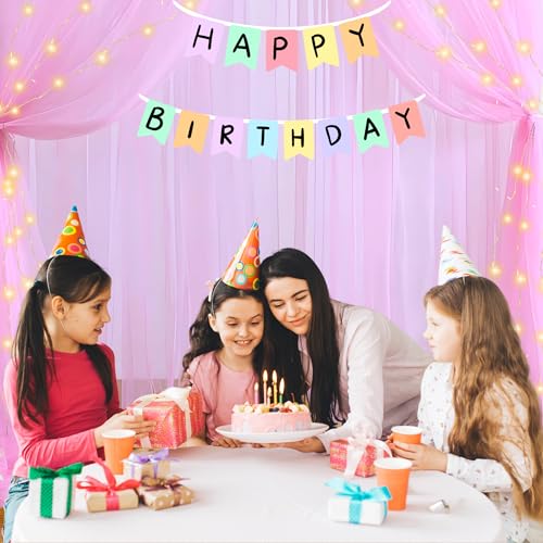 Image of 1iAM 5pcs Pink Decoration Net Light Combo - 4pcs Large, Stitched with Ribbon, Nylon Made, Reusable, Soft, Wrinkled Free, 8.5x5ft Each, Backdrop Decor Net & 1pc 11m Rice Light for Any Party or Event