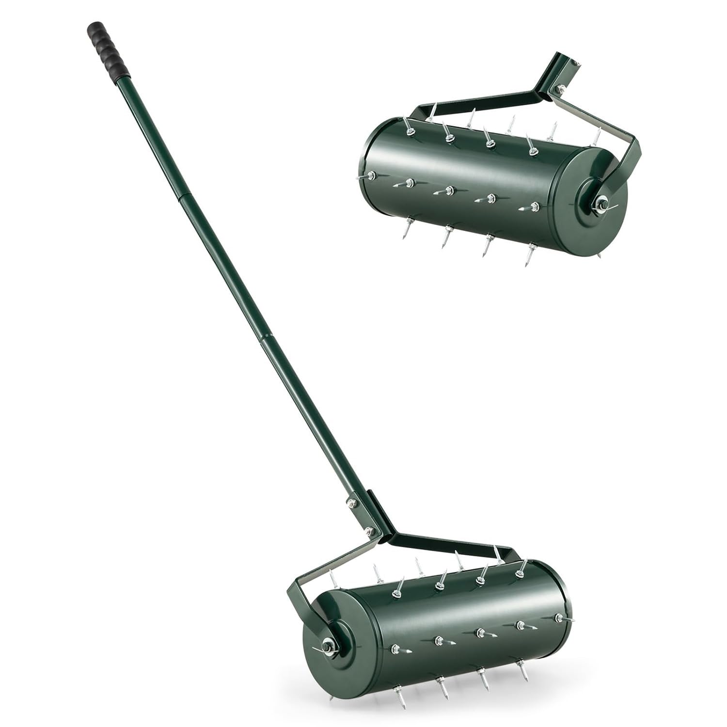 Aireador de césped, esparcidor rodante resistente de 45 cm/53 cm, herramienta para el cuidado del césped con mango de metal de 130 cm, rodillo de jardinería aireador manual para jardín, césped, patio