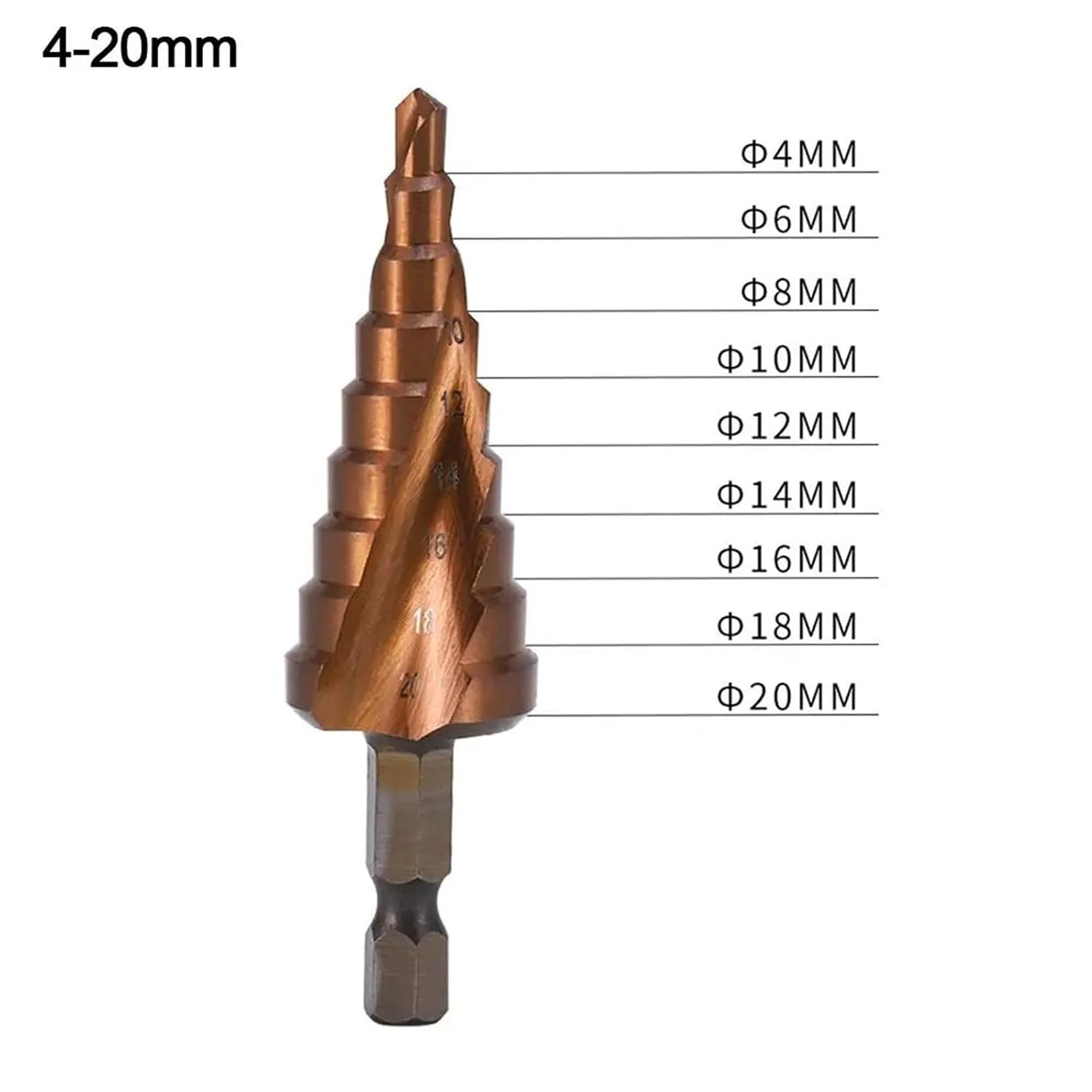 M35 Cobalt HSS Step Drill Bit Multi-Function Metal Drill Hole Opener Practical Drilling Tools for Stainless Steel Punching 1Pcs(4-20mm)