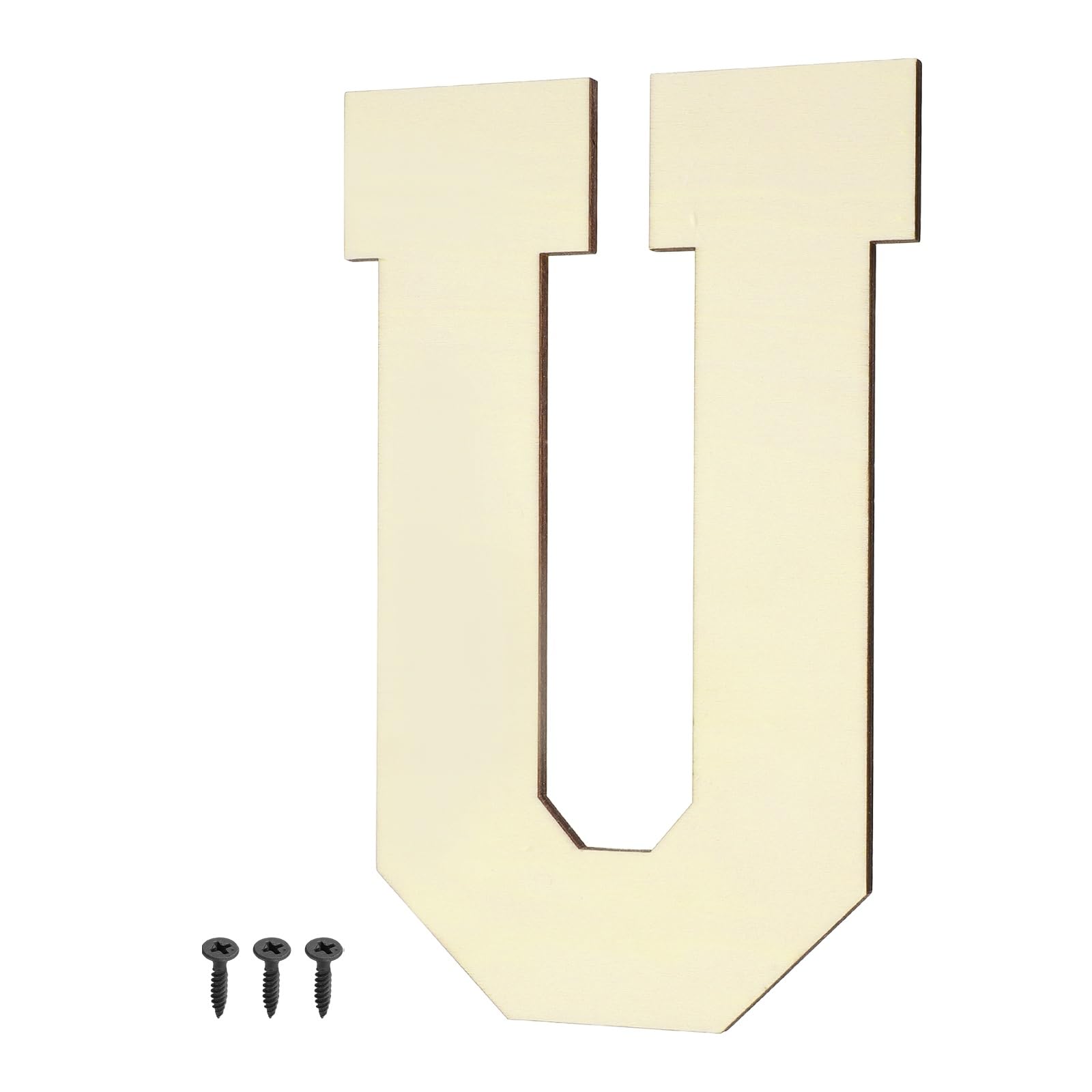 sourcing map 8 Inch Wooden Letters and Numbers, Unfinished Wood Cutouts Large Letter Paintable Wood Letter with Self-Tapping for DIY Crafts Wall Wedding Birthday Party Decoration, U Shape