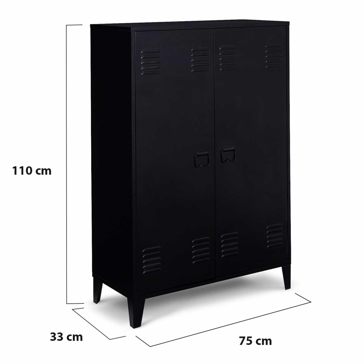 IDMarket – Armario bajo ESTER de 2 puertas de metal negro, diseño industrial