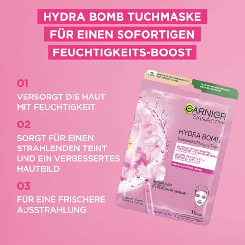 Garnier SkinActive Tuchmasken Set, Tuchmasken für das Gesicht, Feuchtigkeitsspendende Gesichtsmasken, Erfrischend, Revitalisierend, Glättend, Sanft strahlend, Glow boostend, 5 Stück 6