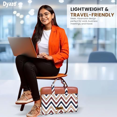 Image of Dyazo Laptop Sleeve Bag 15 to 15.6 Inch for Woman | Jute & Vegan Leather Handcrafted Slim Case with Zipper | Stylish & Durable Office Laptop Bag for Work, College and Travel