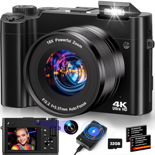 4K Digital Camera for Photography - 64MP Autofocus Vlogging Camera for YouTube with Dual-Lens - 16X...