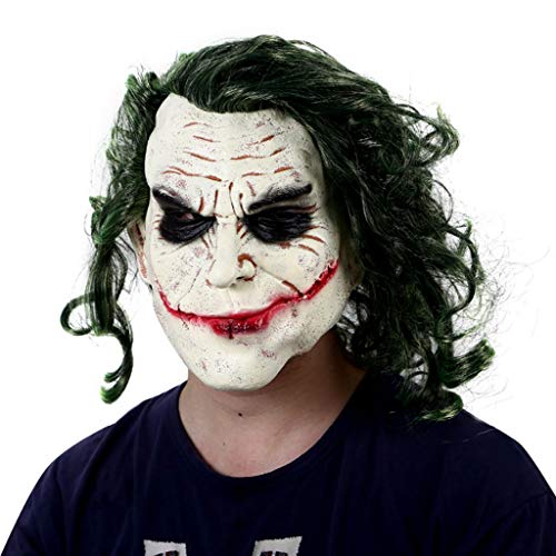 TINGSHOP Latex Joker Clown Maske, Dark Knight Adult Joker Latex Maske Mit Haaren Gruseliges Kostüm Gruselige Horror Clown Maske Latex Vollkopf Gruselige Joker Maske Cosplay Latex Party, Grün