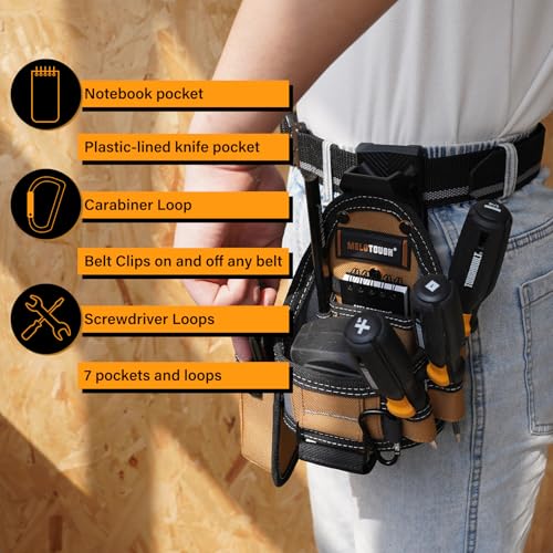 Image of MELOTOUGH 7-Pocket Technician Pouch-Small Pocket Tool Belt Pouch with Belt Clip,Clip on Larger Pockets & Loop, Clip on-Tool Holder Accessory