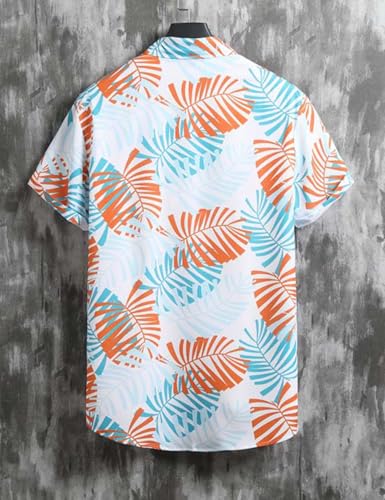 Image of Yimoon Men's Summer 2 Piece Outfits Tropical Print Short Sleeve Button Down Hawaiian Beach Shirt and Shorts Set