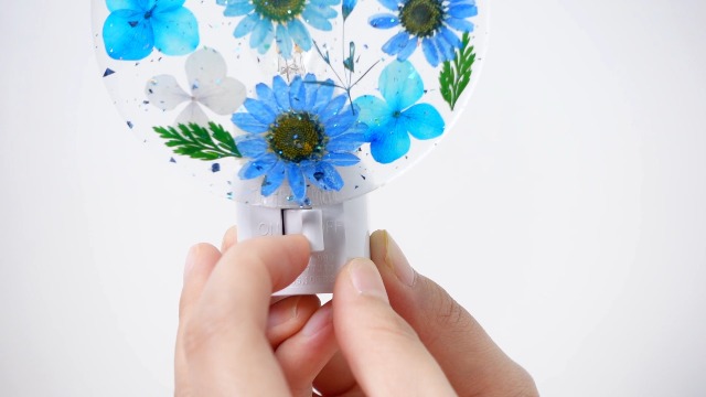 Image of Glooglitter Pressed Flower Night Light Plug in-Handmade Dried Floral Wall Night Light, Soft Glow Decorative Nightlight for Hallway Bedroom Nursery Bathroom, Vintage Botanical(Blue,Flower)