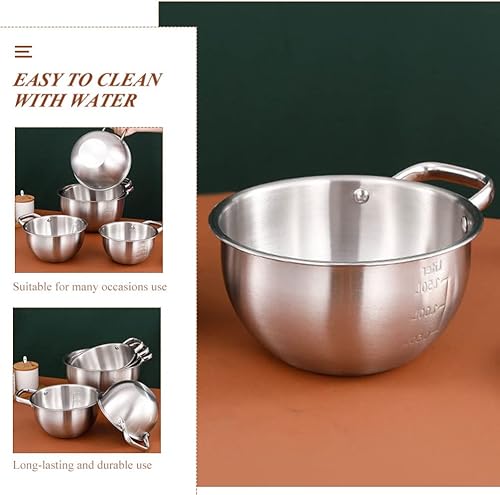 Miniatura 5 de UPKOCH Juego de tazones de acero inoxidable de 1 litro de acero inoxidable para mezclar, con escala, mango y parte inferior antideslizante para