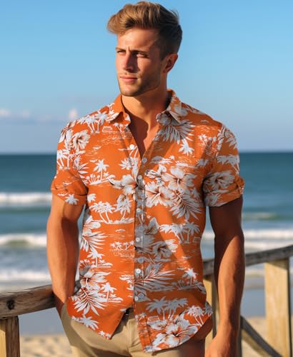 Yoimira Mens Hawaiian Shirts Short Sleeve,Print Mens Casual Button Down Floral Summer Beach Shirt3
