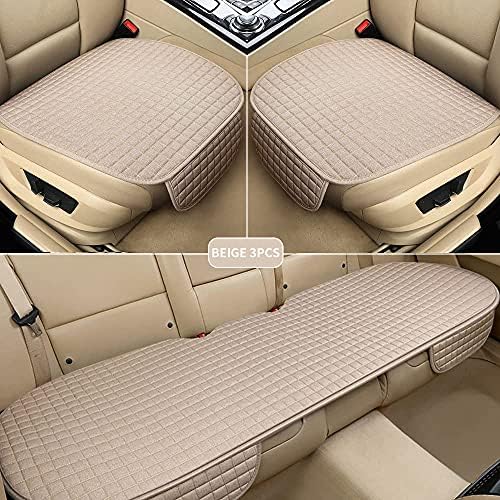 masubons Car Seat Cover Cushion, 3 Pcs Universal Breathable Automotive Seat Covers, Anti-Slip Front Rear Seat Covers Cushions Set for Most Car Sedan SUV Truck Pick-up (Beige)