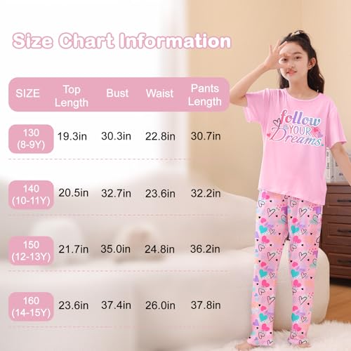 Image of FIOBEE Girls Pajamas Sets 2PCS Summer Pajama Sleepwear Kids Pjs Clothes Short Sleeve for Teen Girl Size 3-14