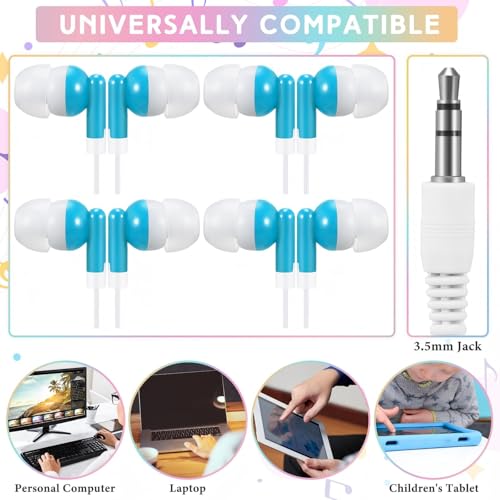 Image of 50 Pack Earbuds Wired Bulk for Classroom 3.5mm Jack, Sky Blue
