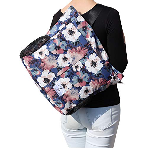 ESVAN Original Floral Tote Bag Large Shoulder Bag with Multi Pockets for Gym Travel Beach Daily Bags