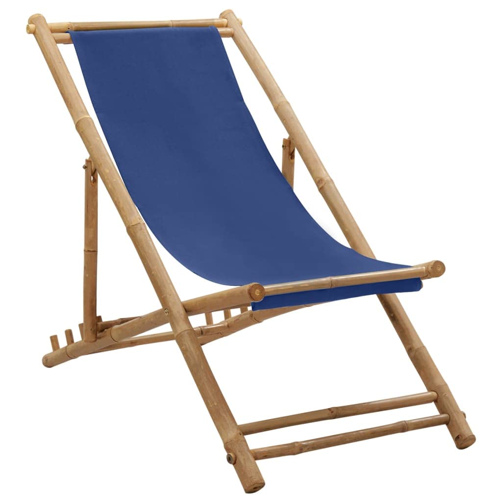 Chaise longue en bambou pour soulager le dos avec sa toile bleu marine confortable