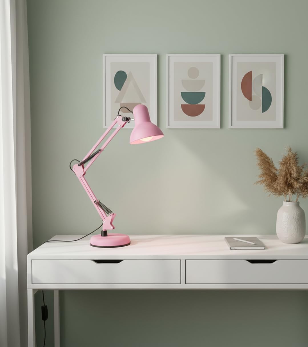 BEL AIR HOME - Lampada da scrivania a LED - Braccio snodato - Design vintage retro - 1xE27 - Lampada per scrivania, lampada da tavolo bimbo - Rosa opaco, Metallo (lampadina non inclusa)