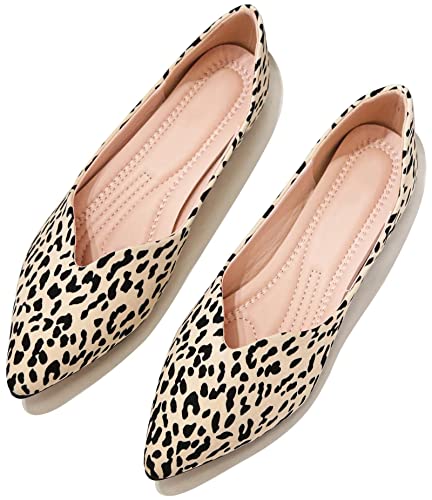 INEELUYI Leopard Print Flats Shoes for Women Pointed Toe Slip On Flat Ballet Shoes Dress Shoes3