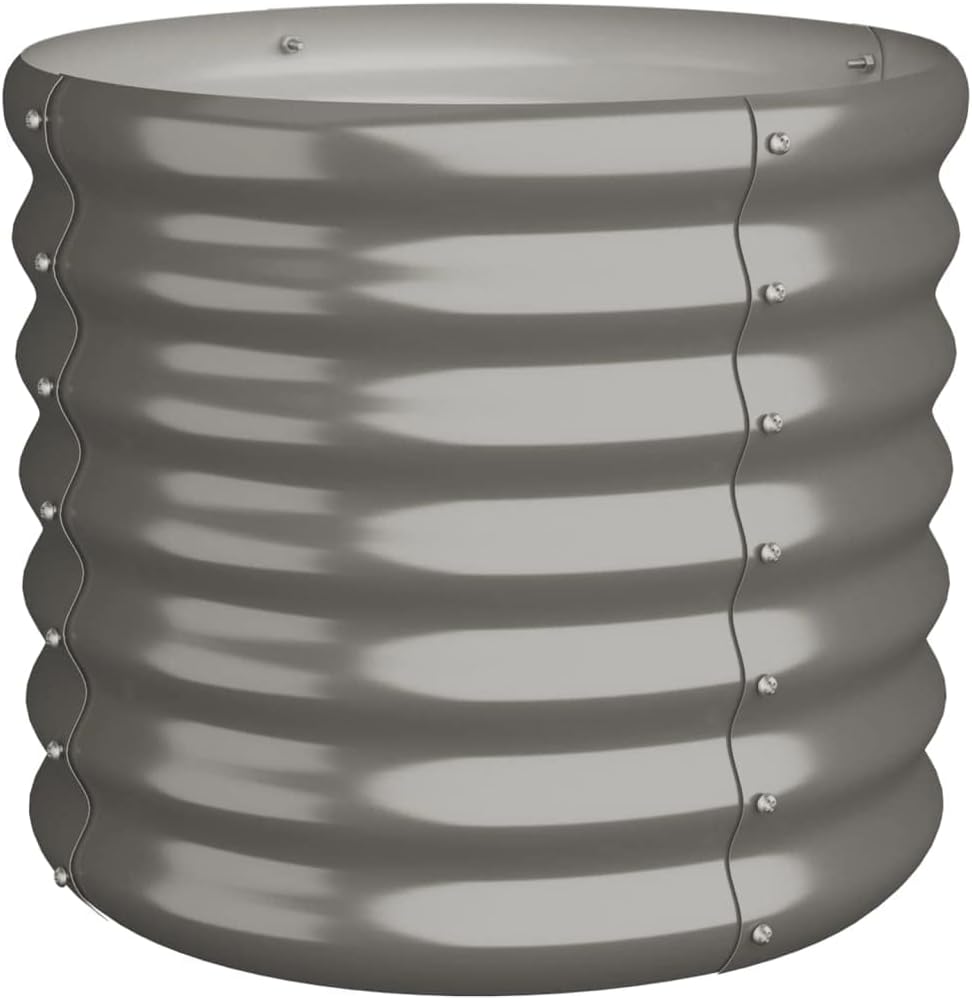 vidaXL Powder-Coated Steel Garden Planter 15.7x15.7x14.2 - Durable Outdoor Plant Pot with Ample Space - Weather-Resistant, Gray