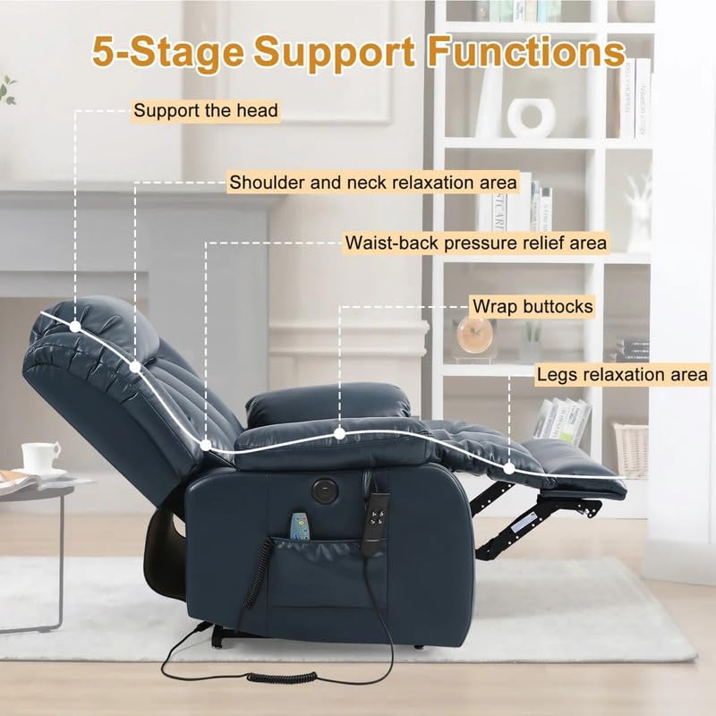 Image of Recliner Sofa 1 Seater Power Lift Recliner Chair with Lay Flat Assist Breathable Leather Dual Motor Lay Flat Power for The Elderly Color Blue