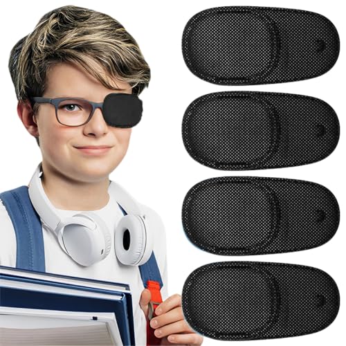 JEYORZY 4Piezas Parches Oculares para Gafas, Parche Ocular de Tela No Tejida, Parche Ocular Reutilizables, Mejorar la Visión, para Niños y Adultos Ojo Vago Ambliopía Estrabismo, oclusión ocular, Negro