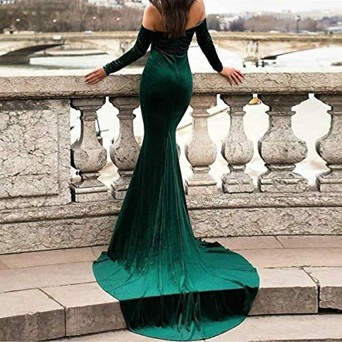 TTYBridal Velvet Off Shoulder Court Train Prom Dress Mermaid Evening Gown with Long Sleeves EV004E3
