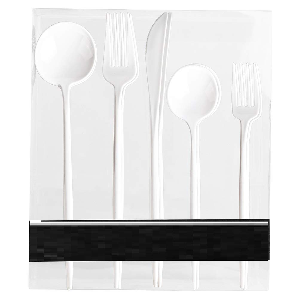 Novelty Modern Flatware Cutlery Disposable Plastic Combo Set 40 Count Luxury White, Service for 8