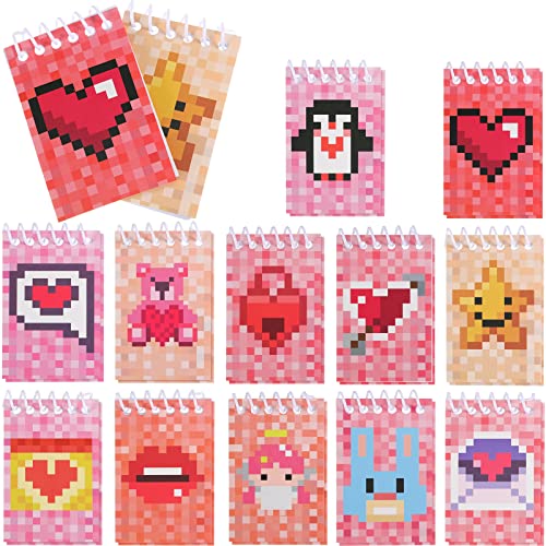 24 Pieces Valentines Day Mini Pixel Notepads Mini Notebooks for Kids Multicolor Miner Notebook Pixelated Pocket Notebook Journal Small Spiral Notepad for Boys Girls School Valentines Day Party Favors