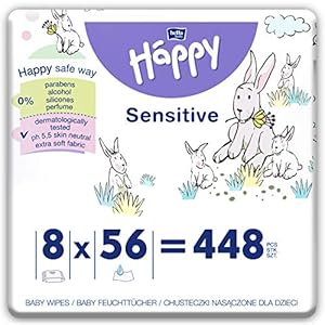 bella baby Happy Feuchttücher Sensitive mit Klickverschluss, 8er Pack (8 x 56 Stück) sanft und weich zur Babyhaut