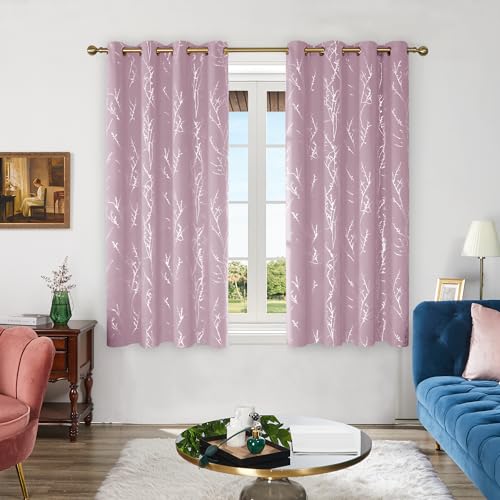 Deconovo Blackout Curtains Thermal, Tree Branches Printed Eyelet Curtains for Nursery, Baby Pink, 46 x 54 Inch (Width x Length), 2 Panels - Image 2