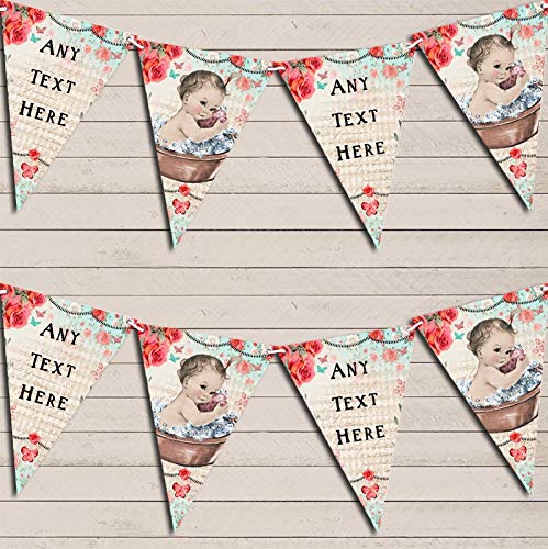 Vintage Shabby Chic Floral Light Skinned Girl Children's Birthday Bunting Garland Banner Decoration