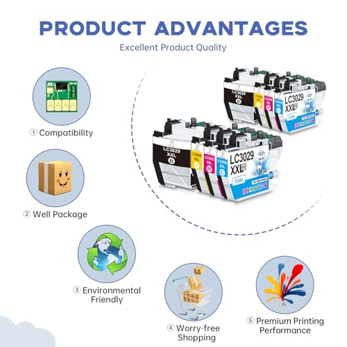 Image of Miss Deer LC3029XXL Ink Cartridges High Yield 2BK 2C 2M 2Y | Compatible for Brother LC3029 LC3029XXL Work for MFC-J5830DW MFC-J5830DWXL MFC-J5930DW MFC-J6535DW MFC-J6535DWXL MFC-J6935DW