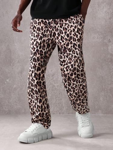 ZAFUL Mens Casual Pants Drawstrings Elastic Waist Side Striped Leopard Print Loose Wide Leg Trousers with Pockets3