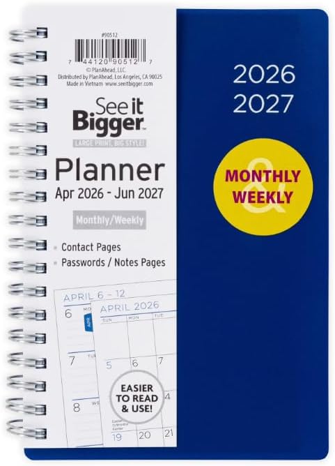 PlanAhead See It Bigger Monthly/Weekly Planner VINYL FLEXIBLE COVER/Small, Size (4.5" x 6.5") and 6 in 1 Multicolor Ballpoint Colorful Ink Pen from TheBeliver LLC.