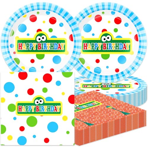 40Pcs Sesame Friends Street Birthday Party Supplies Plates Napkins Tableware Dinnerware for Kids Boys Girls Birthday Baby Shower