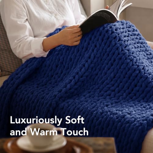 Image of L'AGRATY Chunky Knit Throw Blanket for Couch, 50 x 70 Inches, Dark Blue