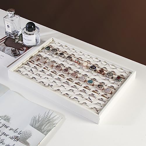 Image of Coward 2Pcs /Set Stackable Ring Organizer Tray Beige Velvet Ring Earring Stud Jewelry Display Holder Tray for Store Selling or Home Show Storage