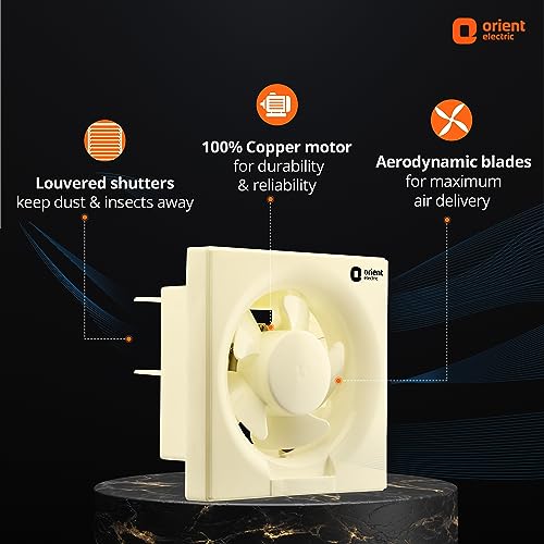 Image of Orient Electric Ventilator DX 200mm Exhaust Fan for Kitchen & Bathroom | High Speed Ventilation Fan | Copper Motor, Aerodynamic Blades, Louver Shutters | 2 years Warranty by Orient | Ivory