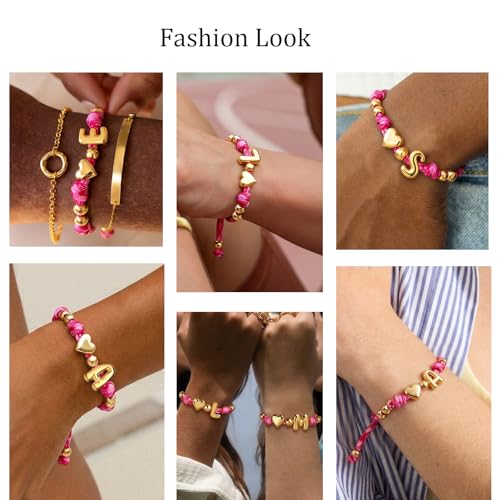 Fashion Initial Heart Bracelet Bubble Letter P Pink Rope Bracelet for Women by HolidayQbee - Used condition - Image 3