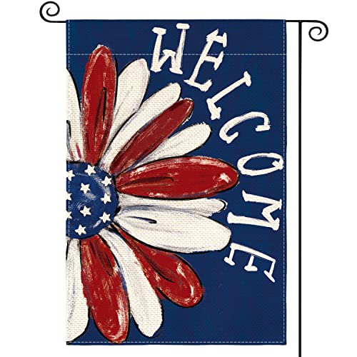 AVOIN colorlife Patriotic 4th of July Garden Flag 12×18 Inch Double Sided Outside Memorial Day Floral Welcome Daisy Yard Outdoor Decoration